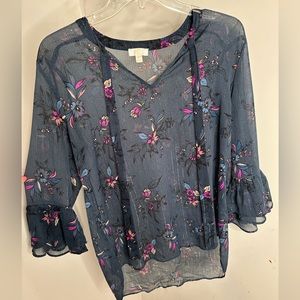 Charming Charlie Blue and Link Floral Printed Blouse